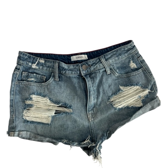 Cello Distressed Blue Denim Jean Shorts - Picture 1 of 6